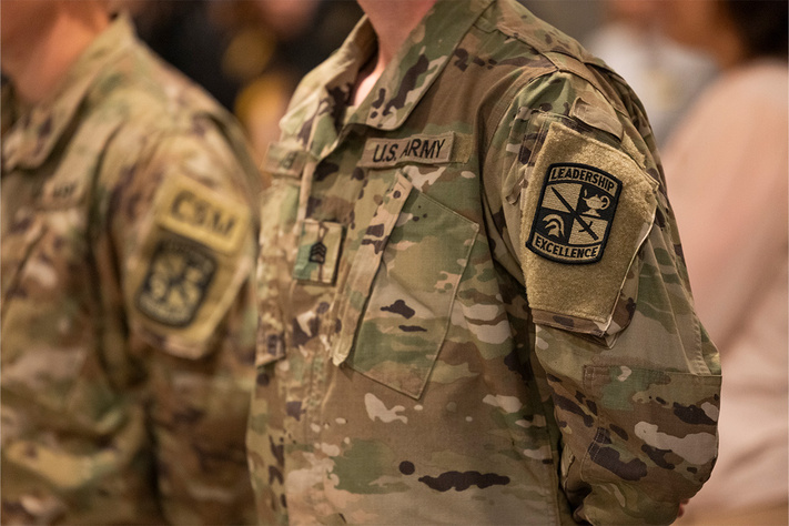 A student in military fatigues 