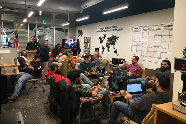 Students hanging out at the Student Veteran Service Resource Center