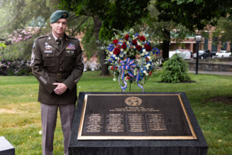 Master Sergeant Paul Sinnott with the wreath for Memorial Day.